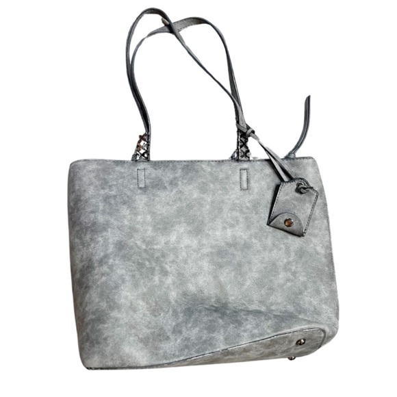 Charming Charlie Handbags - Grey Charming Charlie Large Double Handle Tote Bag Silver Beaded Detail Purse